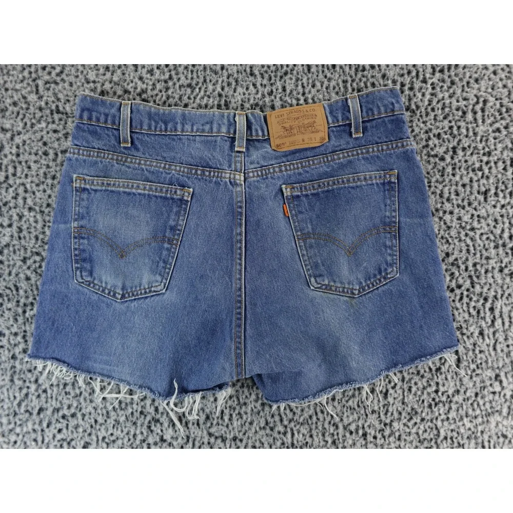 Vintage Levis 505 Shorts Mens 38 Blue Denim Cut Off Distressed USA‎ Orange Tab